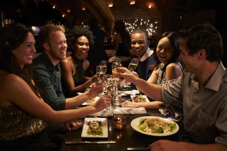 Group Of Friends Enjoying Meal In Restaurant