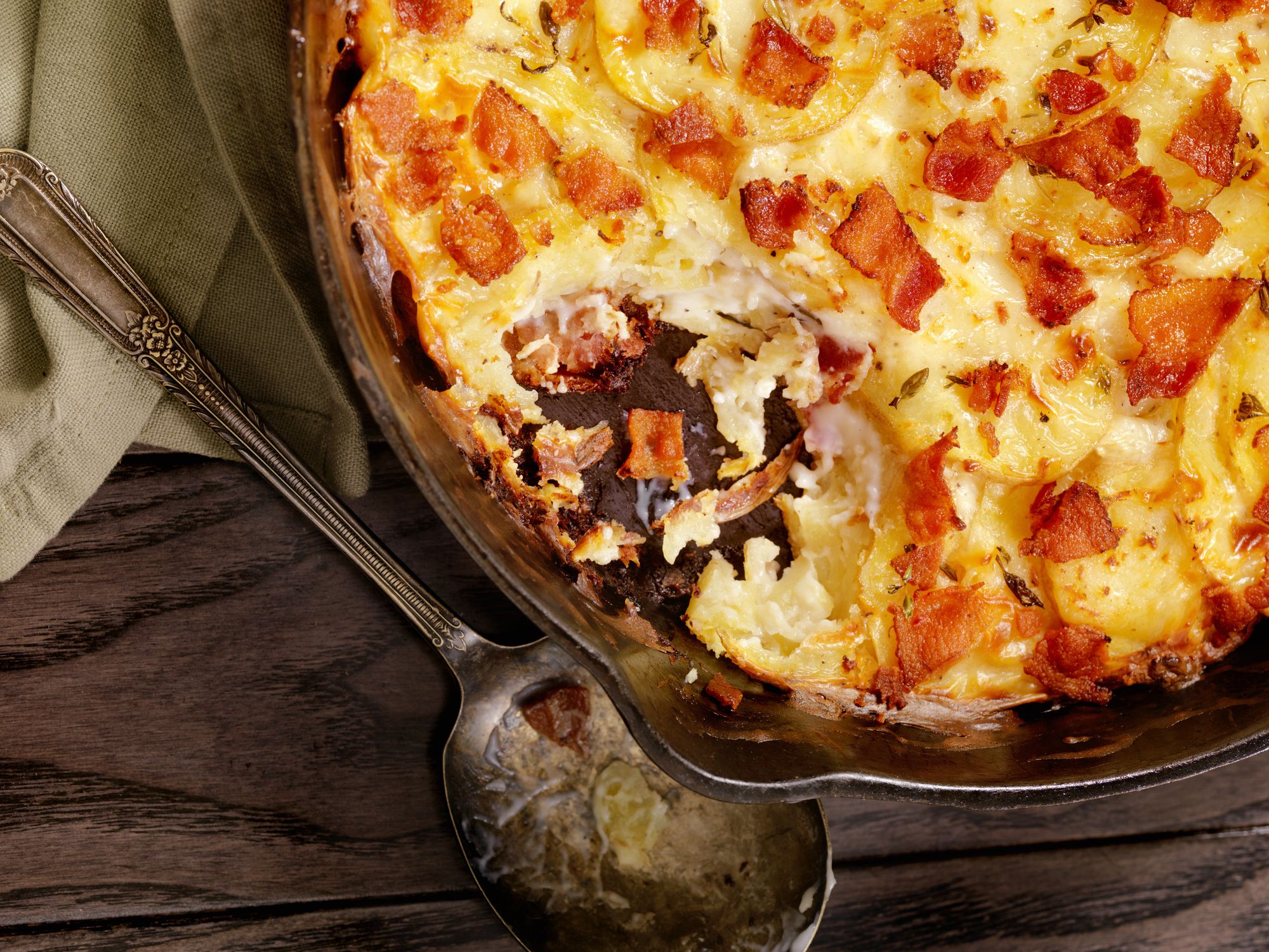 Skillet, Scalloped Potatoes with Bacon -Photographed on Hasselblad H3D2-39mb Camera