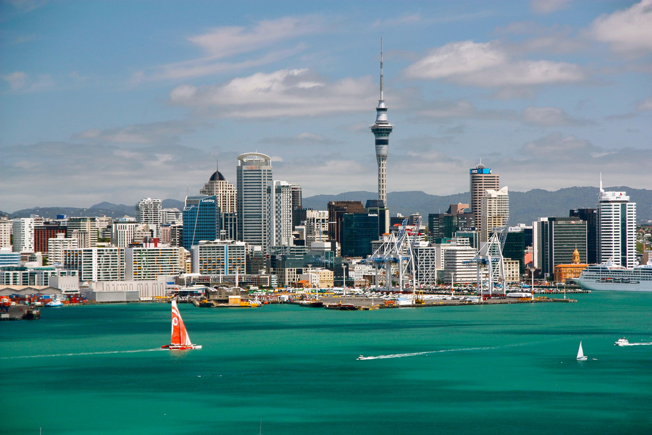 Sunny clear Skyline of Auckland, New Zealand
