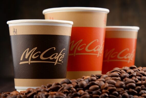 Poznan, Poland - April 20, 2016: McCafé is a coffee-house-style food and drink chain, owned by McDonald's.