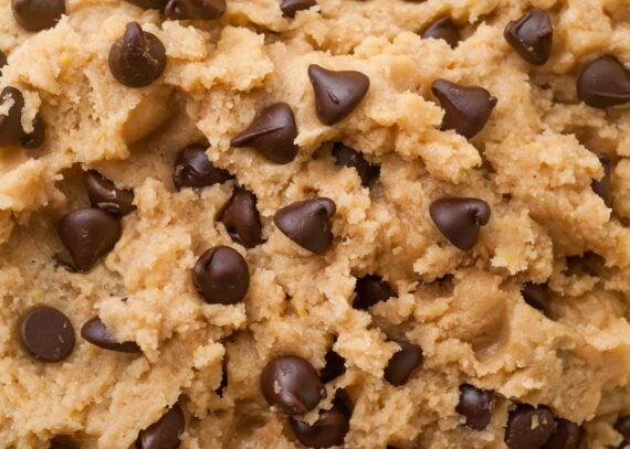 Close up shot of chocolate chip cookie dough.