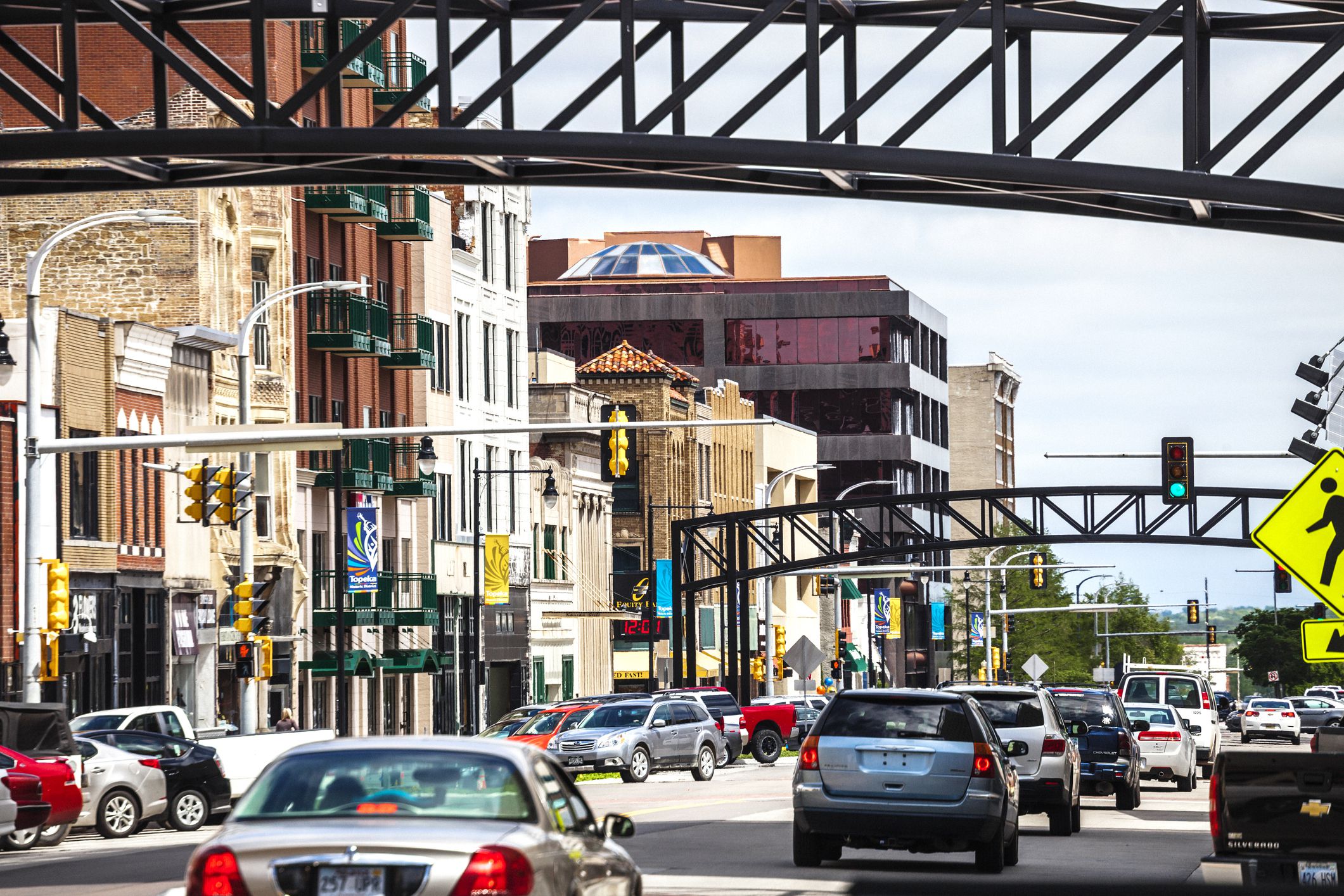 Traffic in Topeka historic downtown.