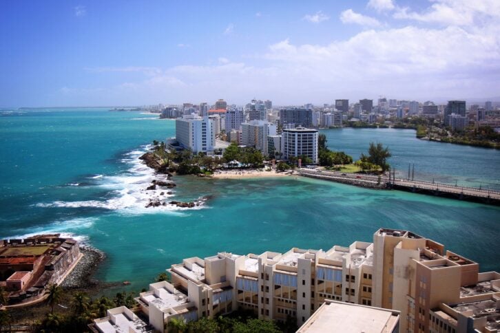 A shot of the oceanfront community, east of the historic colonial district of Old San Juan.