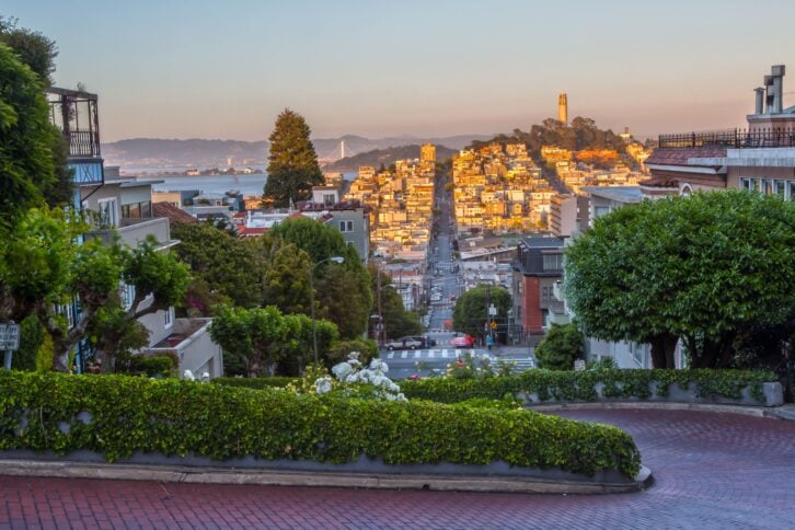 Lombard Street in San Francisco at Sunset