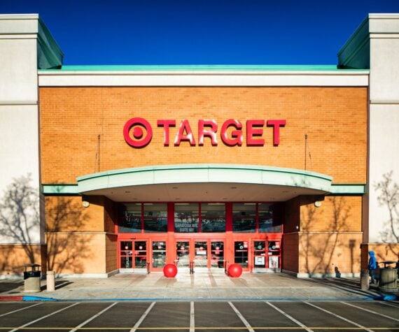 Target super store entrance facade with sign, photographed in San Jose, California on boxing day.