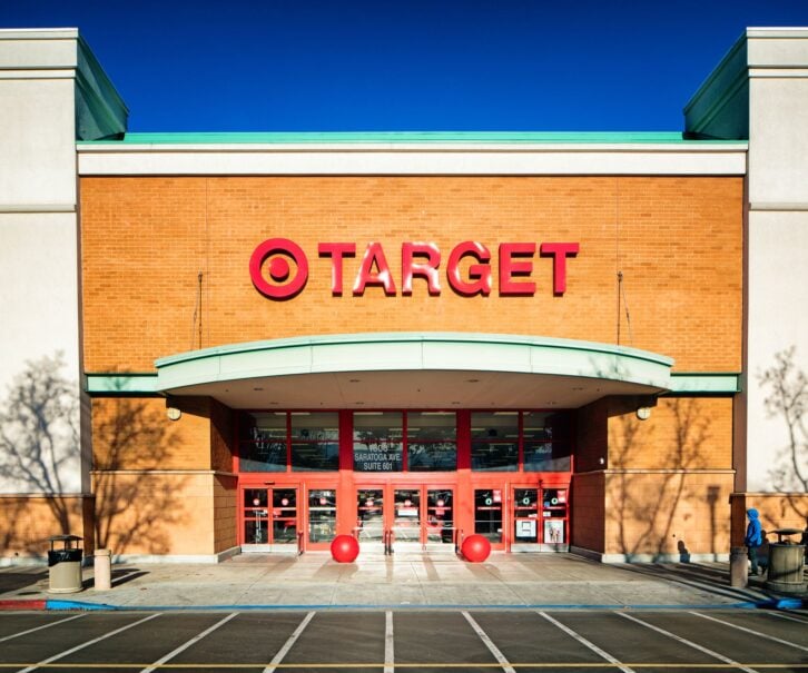Target super store entrance facade with sign, photographed in San Jose, California on boxing day.