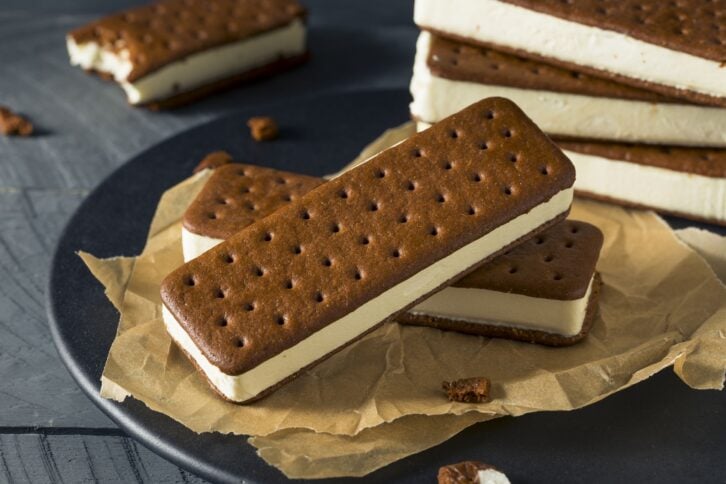 sweet chocolate and vanilla ice cream sandwich