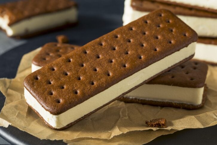 Sweet Chocolate and Vanilla Ice Cream Sandwich Dessert