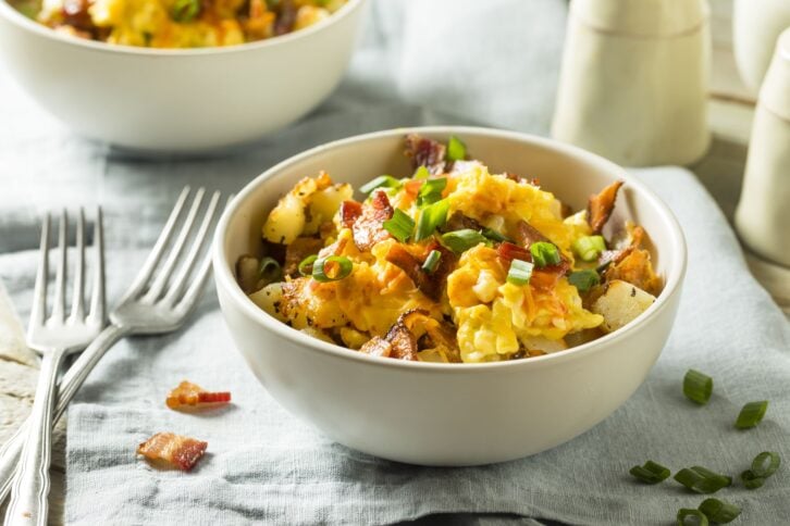 Homemade Egg and Potato Breakfast Bowl with Bacon