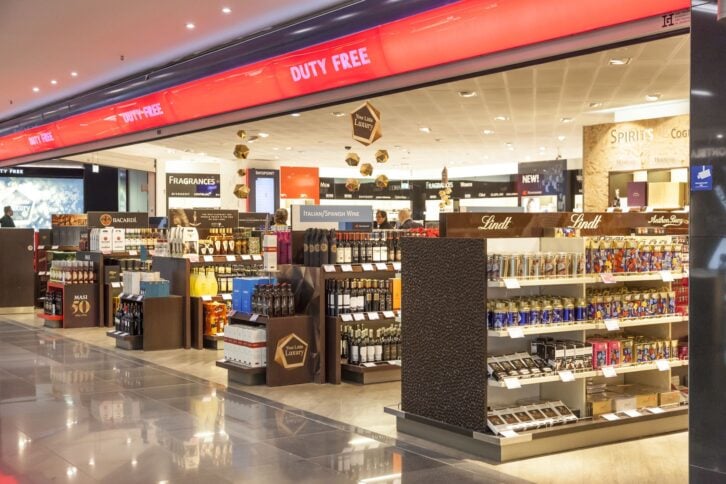 Frankfurt, Germany - Oct 10, 2017: Duty Free shop inside of the Terminal I at the Frankfurt International Airport