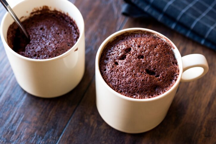Microwave Brownie Chocolate Mug Cake Ready to Eat. Dessert Concept.