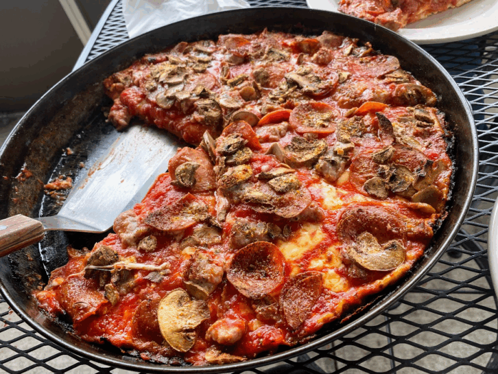 A deep dish pizza in Chicago