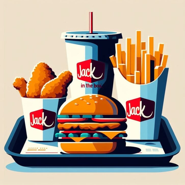 A.I. illustration of a jack in the box munchie meal by bing image creator