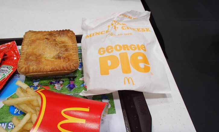 Steak, Mince 'n' Cheese Georgie Pie at a New Zealand McDonald's