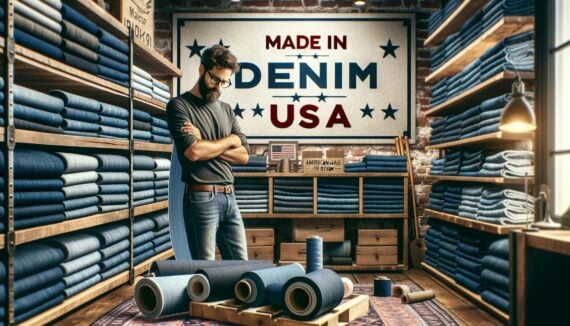AI-generated of a man looking at denim made in the US