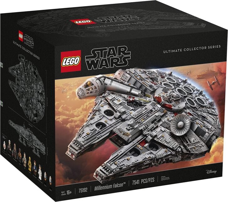 outer box of millennium falcon lego set