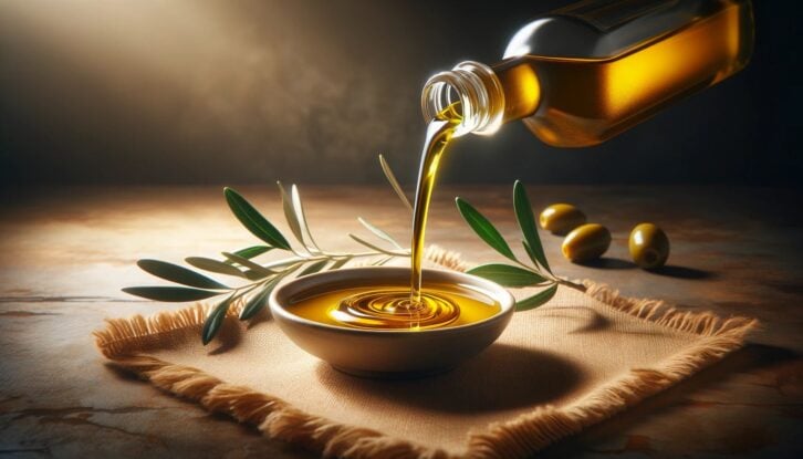 AI-generated image of olive oil being poured into dish