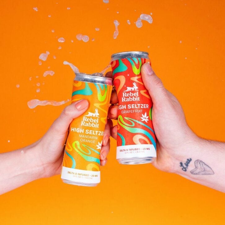 two cans cheers with rebel rabbit seltzer