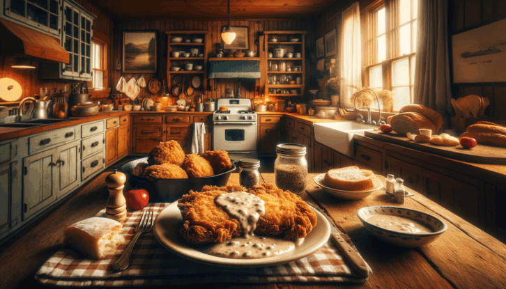 AI-generated image of chicken fried steak and other indulgent breakfasts