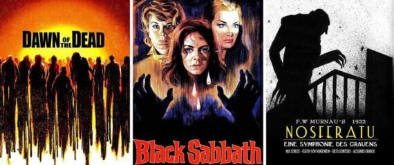 Posters for Nosferatu, Dawn of the Dead, and Black Sabbath