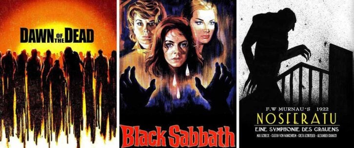 Posters for Nosferatu, Dawn of the Dead, and Black Sabbath
