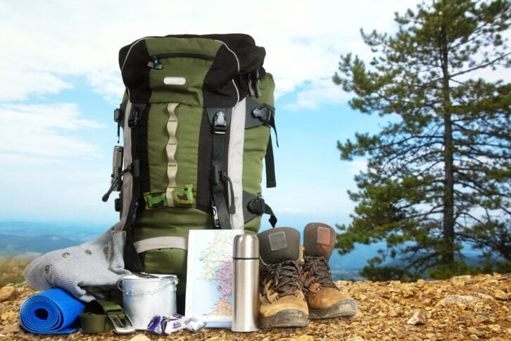 Camping equipment on top of a mountain