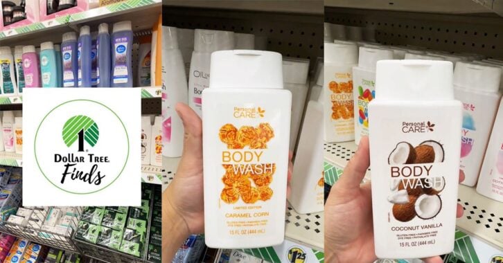 An image combining different stills from a TikTok video of a shopper discovering great body wash.
