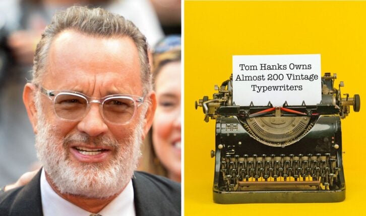 Tom Hanks and a vintage typewriter (brightened)