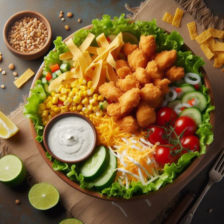 Fried chicken salad bowl AI image