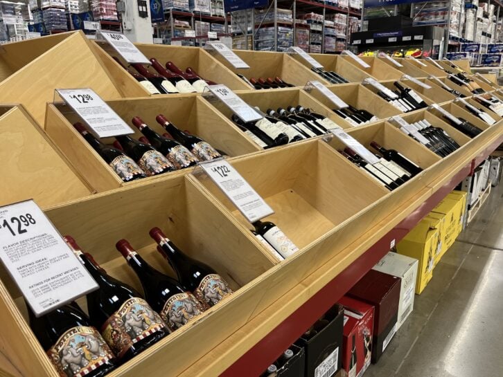 rows of wine at sams club