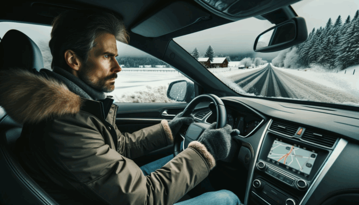 Image of a man driving in icy conditions AI-generated