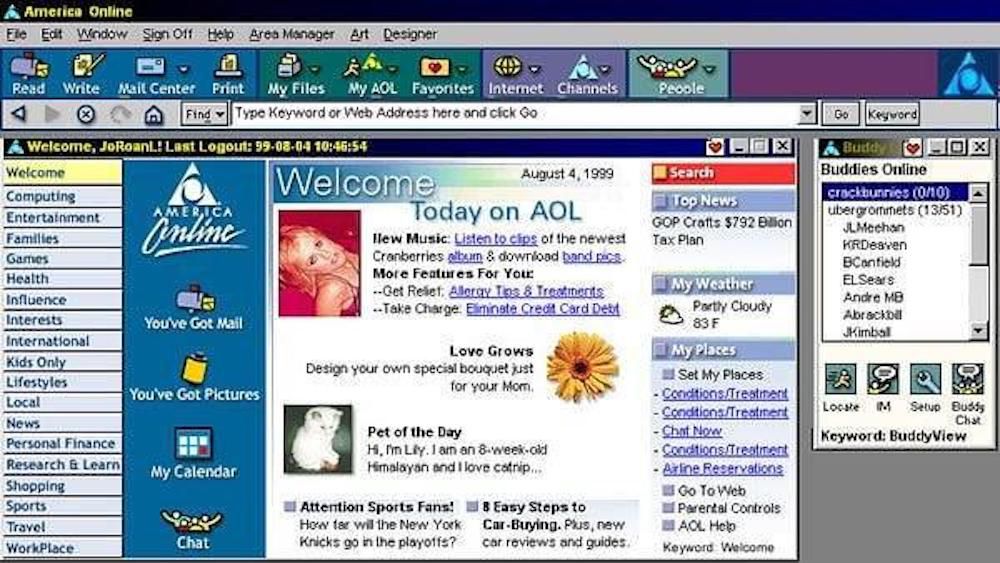 The AOL homepage circa 1999