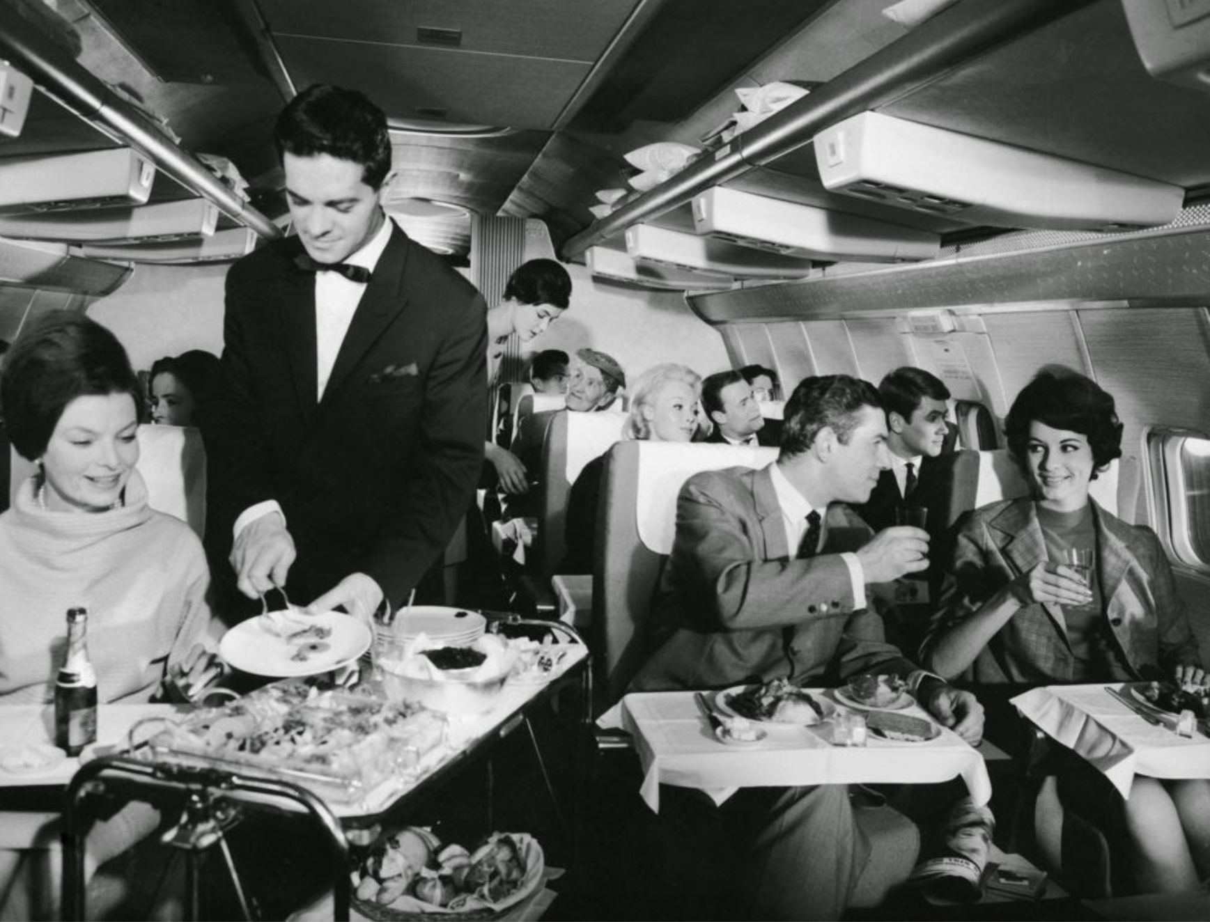 Cabin service on a Lufthansa Airlines Boeing 707 in 1967