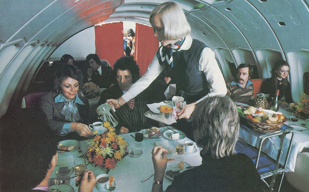 Restaurant-Like Dining In The Upstairs Lounge Of Pan Am's Boeing 747 Aircraft 1977