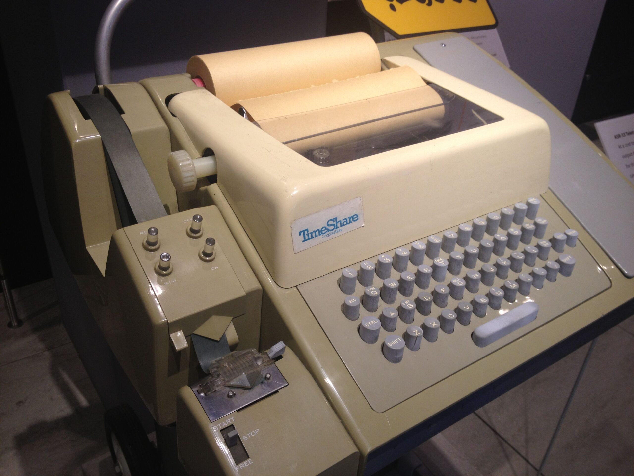 This is the Teletype Model 33. Introduced in 1963, it was one of the first to employ the brand new ASCII text encoding