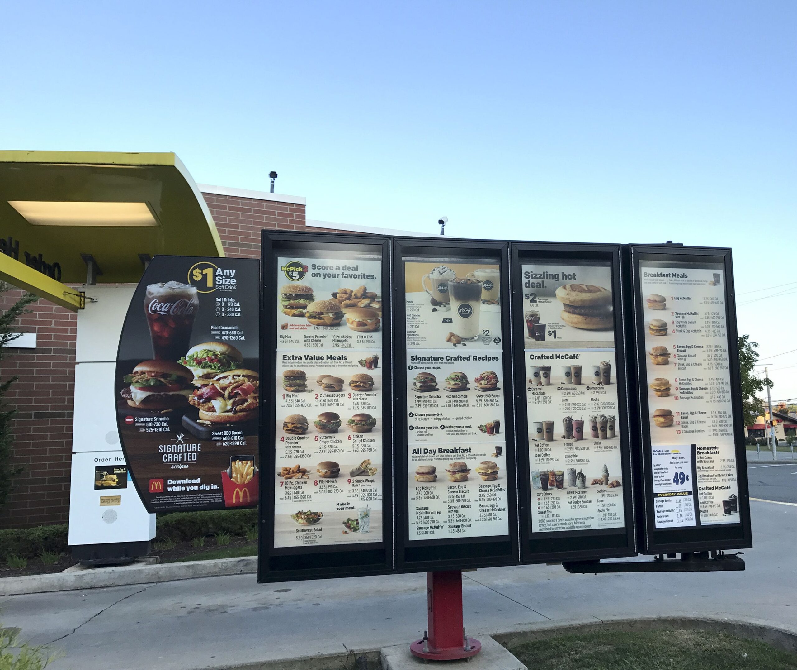 Pittsburgh, USA - September 24, 2017 McDonald's drive thru menu board in Allison Park just north of downtown Pittsburgh. iPhone