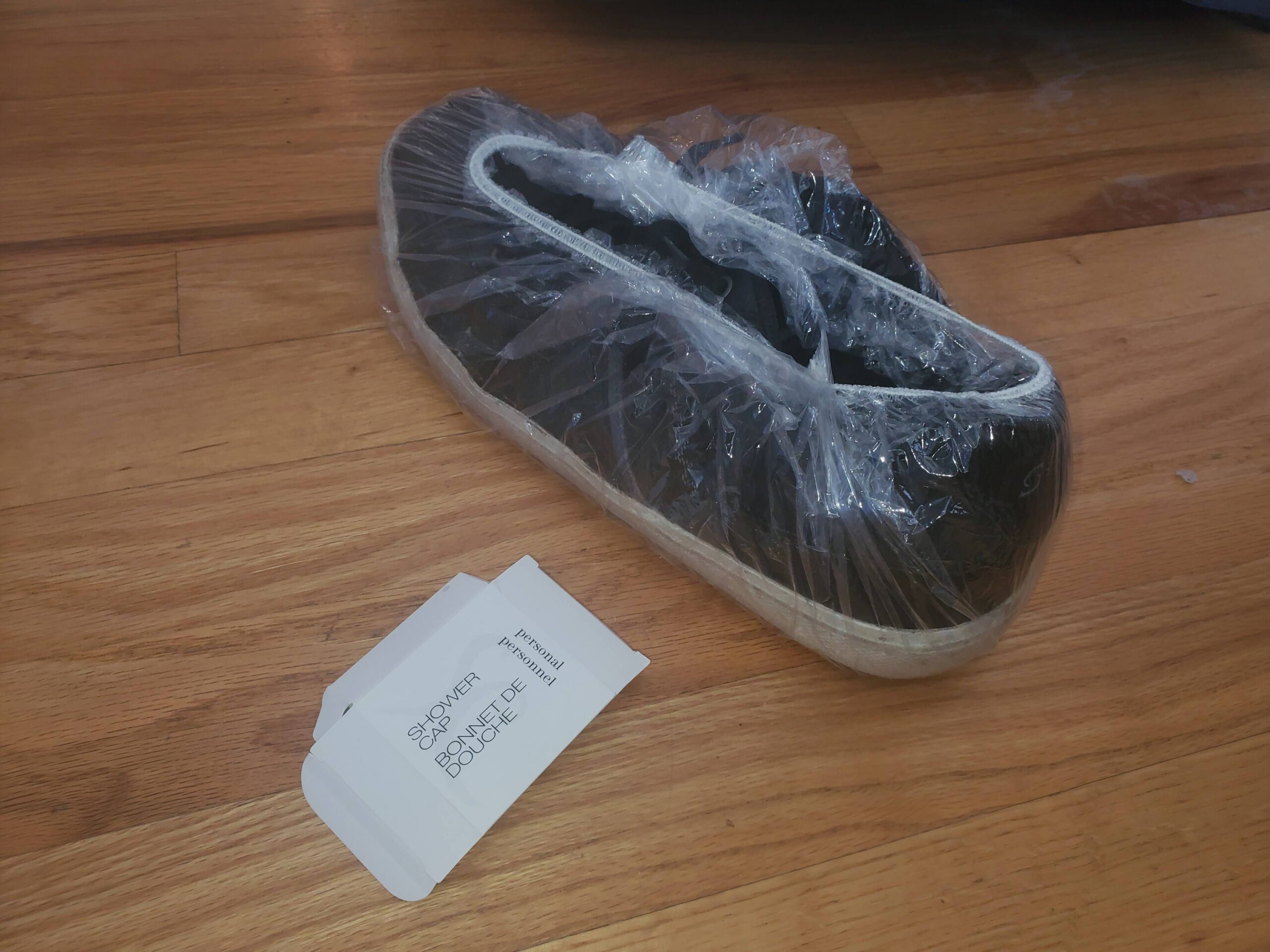 Hotel Shower Cap on Shoes