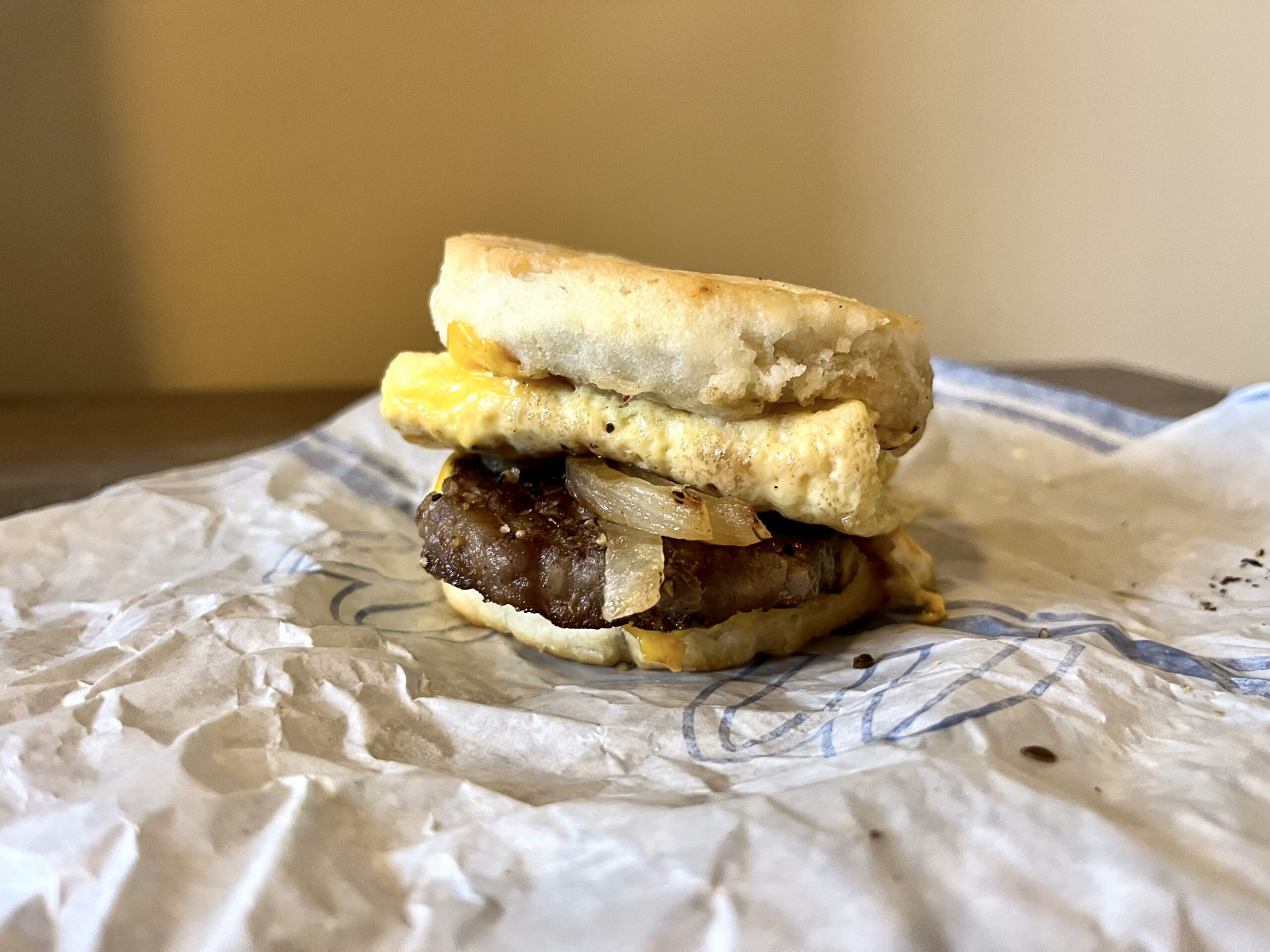 Steak, egg, and cheese biscuit from McDonald's
