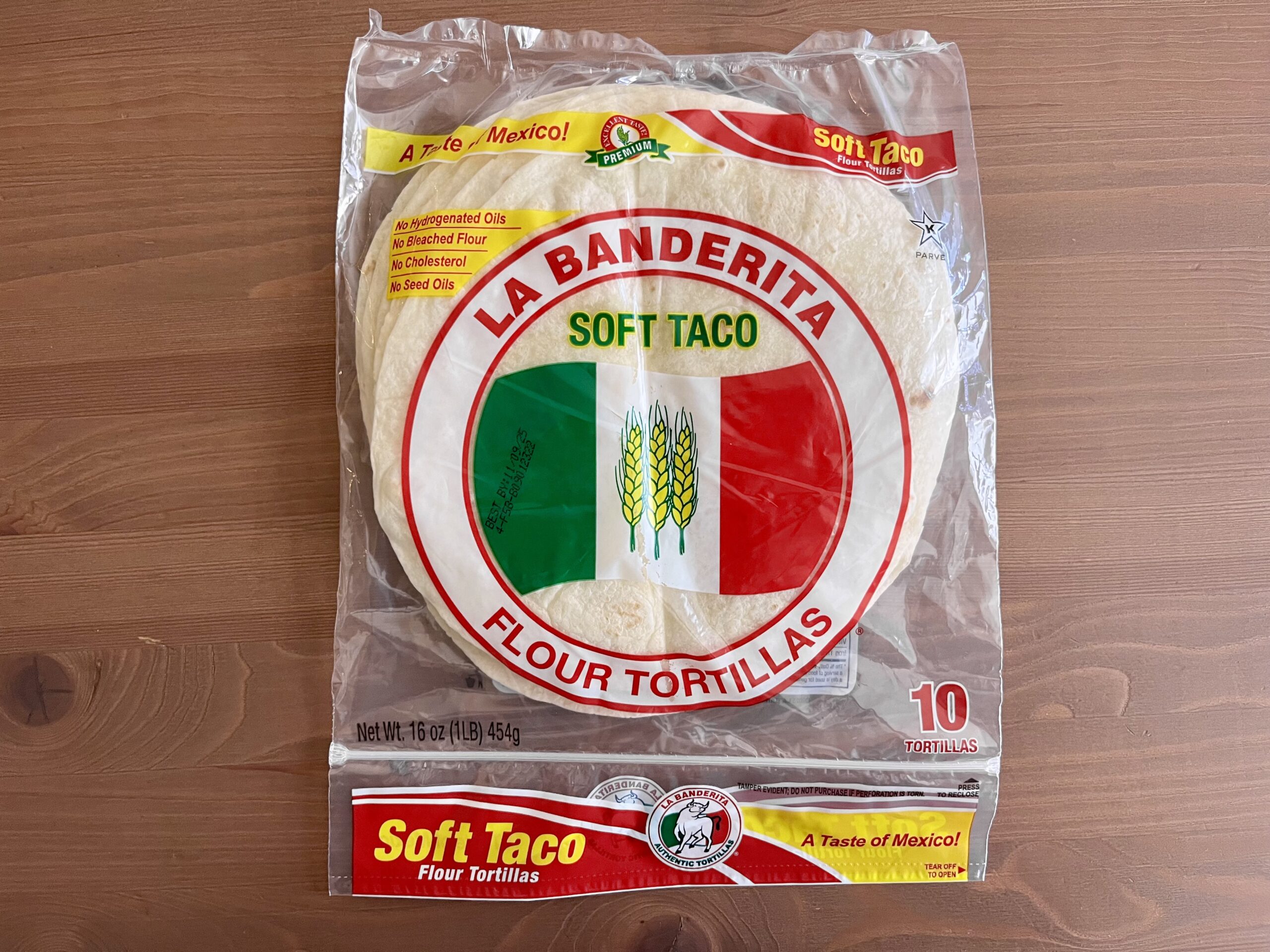A package of tortillas on a table