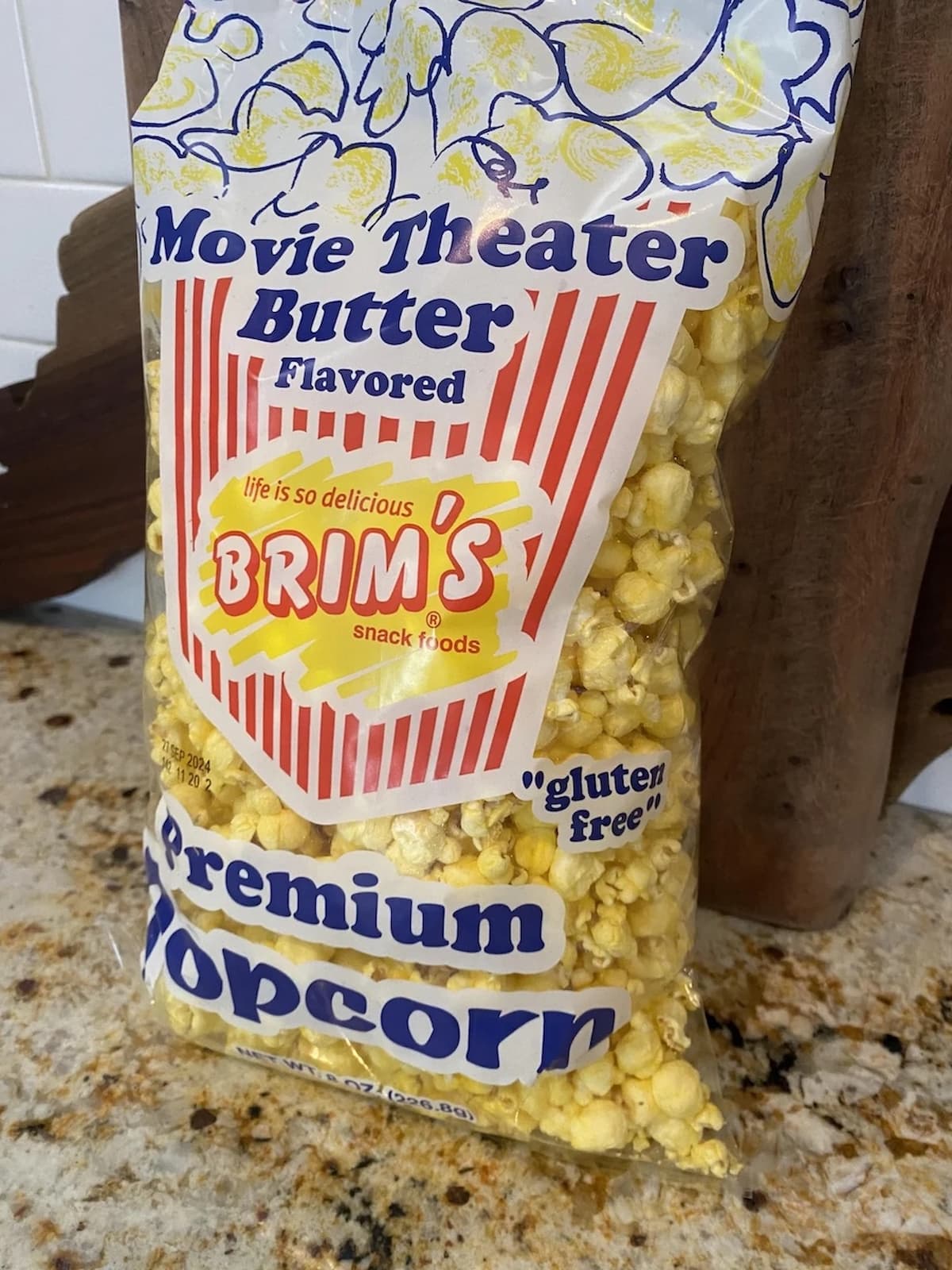 A bag of popcorn on a counter