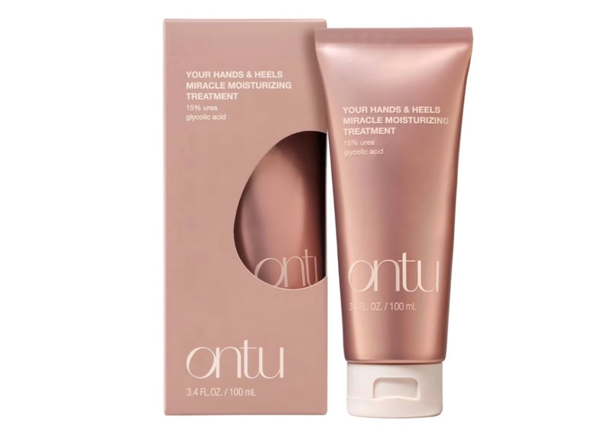 A rose-gold tube of "ontu" Miracle Moisturizing Treatment for hands and heels stands beside its matching box—an elegant choice for Mother’s Day gifts. The tube contains 3.4 fl oz (100 mL) and features product details and ingredients.