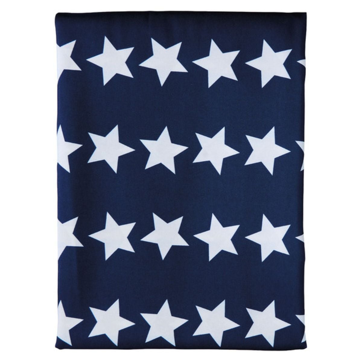 A folded dark blue fabric with rows of large white five-pointed stars arranged in a repeating pattern.