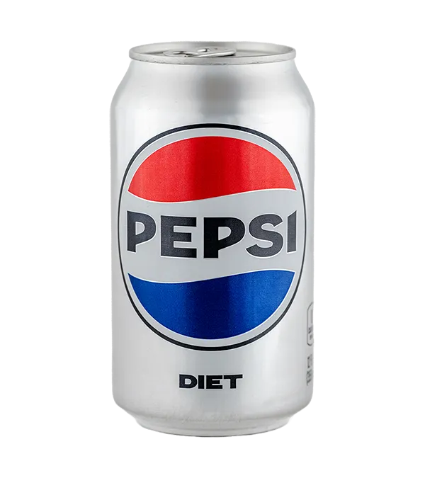 A silver can of Diet Pepsi featuring the Pepsi logo with red, white, and blue colors and the word "DIET" printed below the logo. The can is unopened and shown against a plain white background.